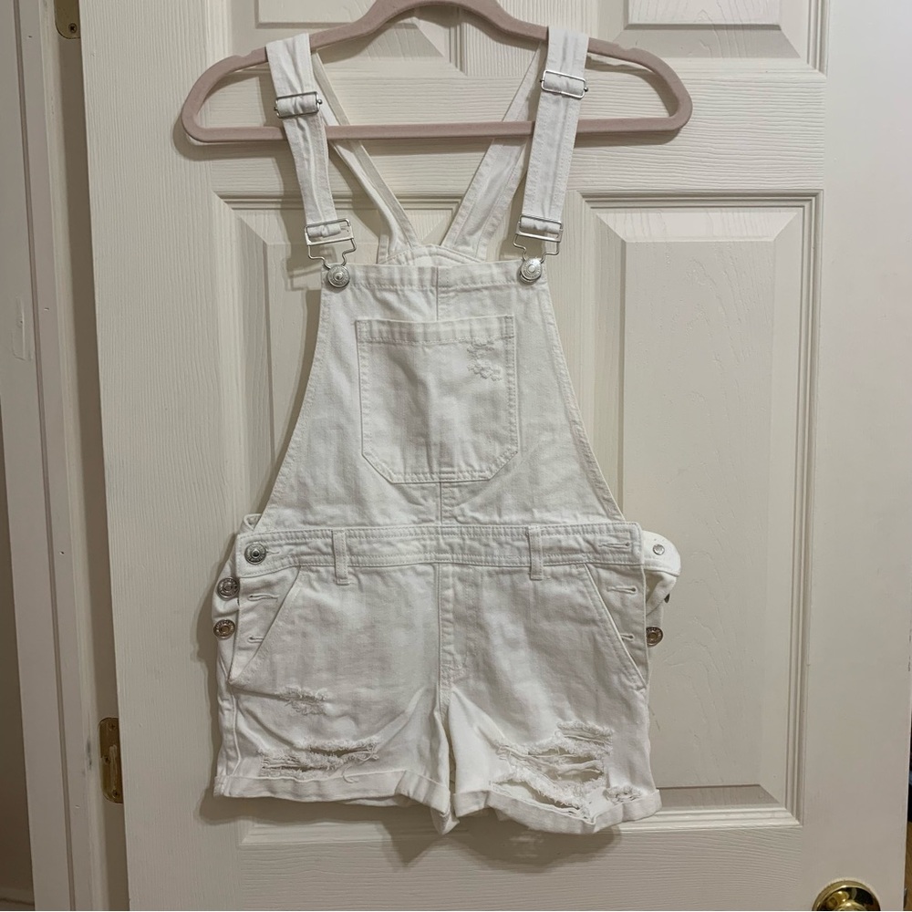 F21 White Denim Overalls